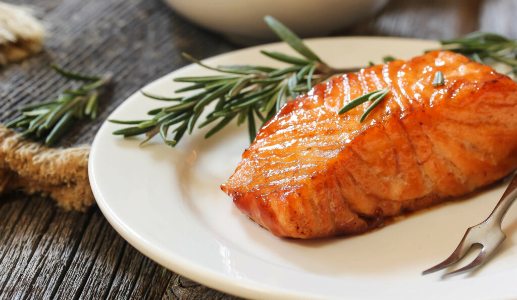 glazed salmon on a plate